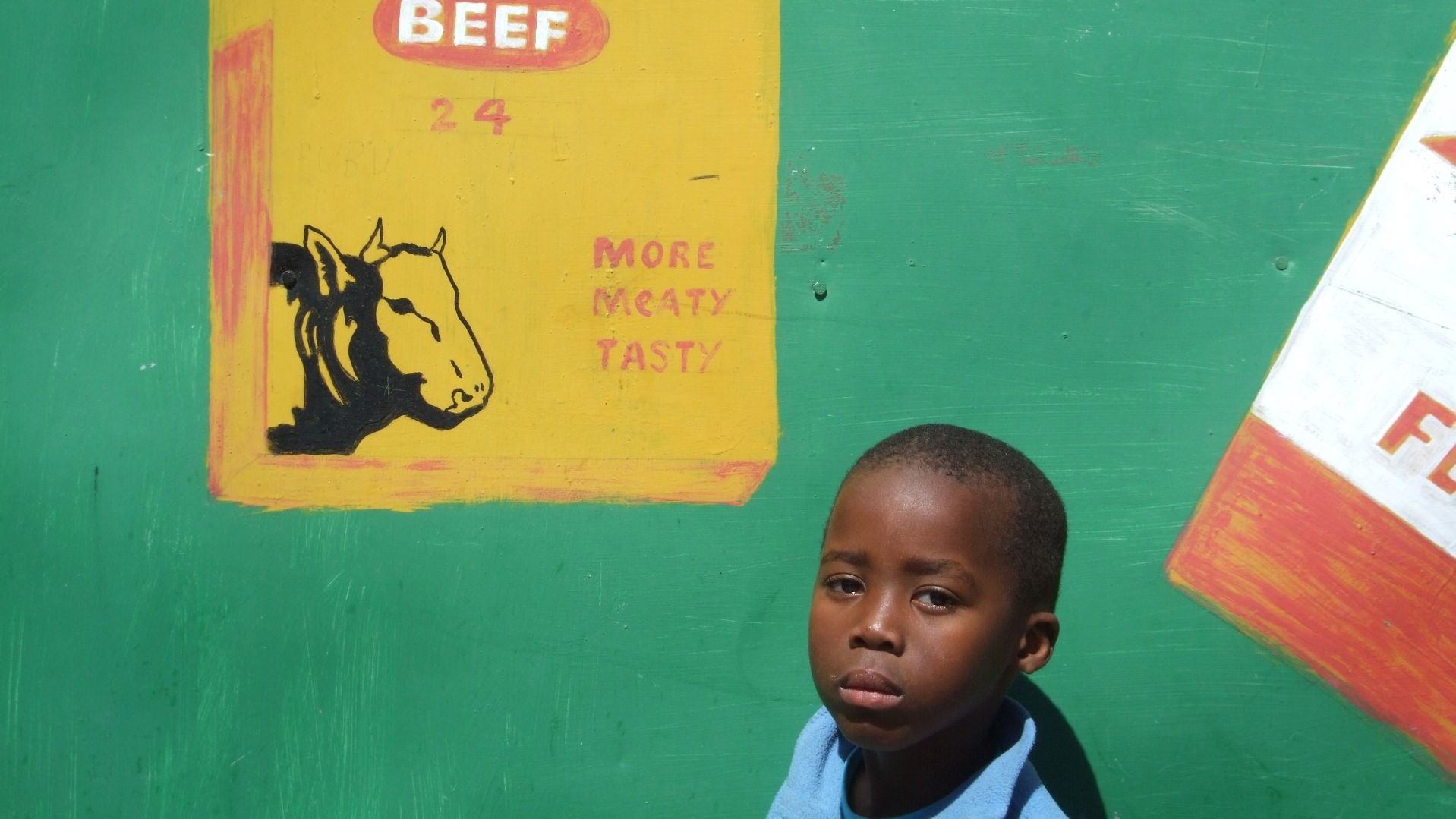 Suedafrika-Junge vor Plakat-Slums-DSCF1647